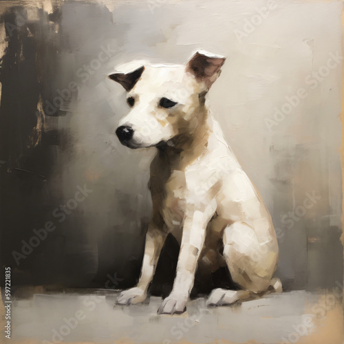 oil painting of a small white dog Generative Ai