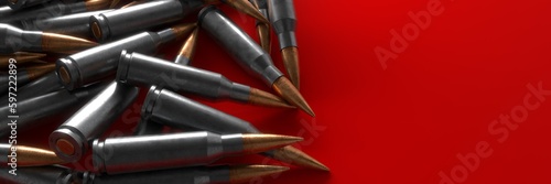 Ammunition for automatic weapons. Cartridges for the machine gun. 3D render