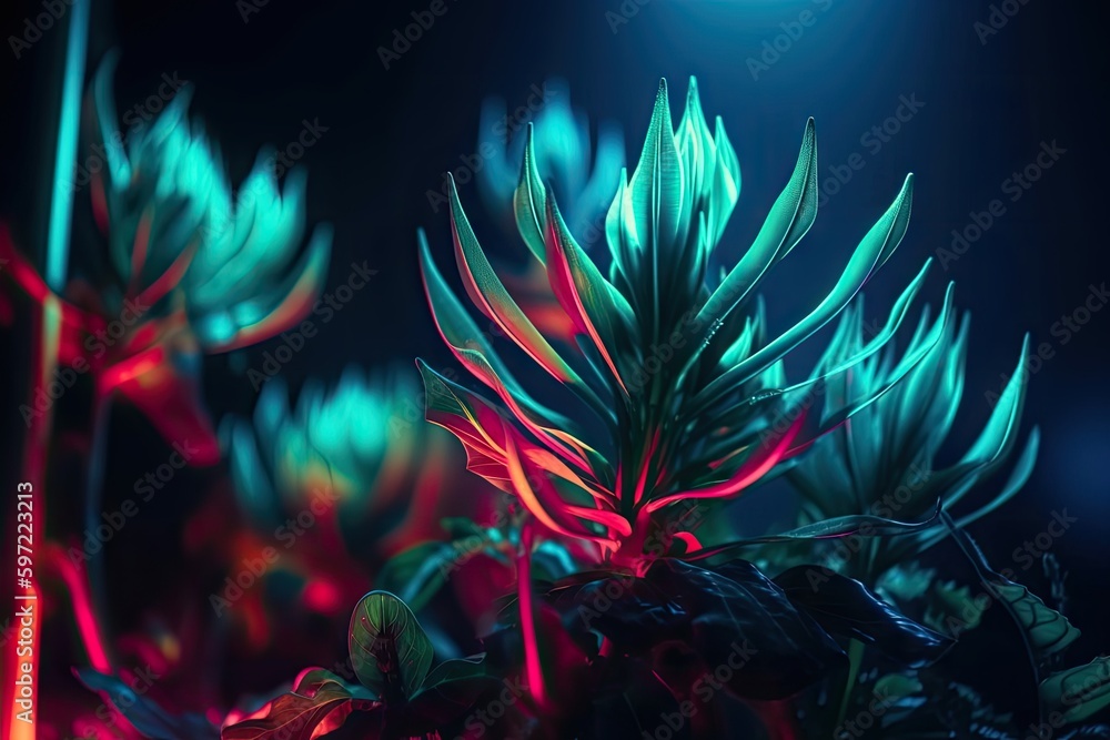 abstract view of neon plant with blurred and abstract background, created with generative ai abstract view of neon plant with blurred and abstract background, created with generative ai