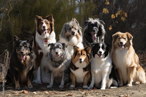 group of dogs, each with their own unique personality, looking at camera, created with generative ai
