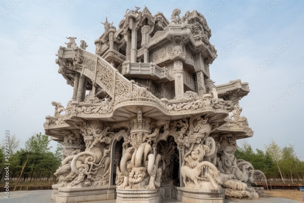 futuristic monument, with towering columns and intricate carvings, created with generative ai