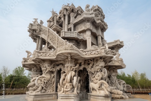 futuristic monument, with towering columns and intricate carvings, created with generative ai