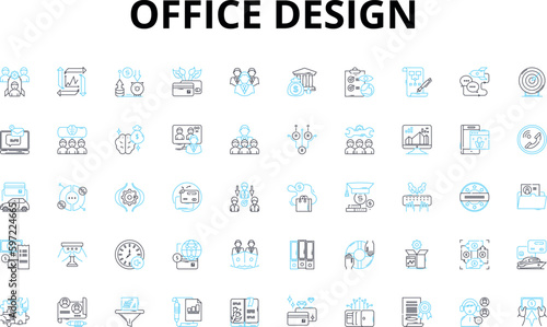 office design linear icons set. Productivity, Efficiency, Collaboration, Space, Lighting, Ergonomics, Sustainability vector symbols and line concept signs. Flexibility,Privacy,Comfort Generative AI