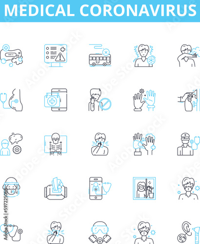 Medical coronavirus vector line icons set. Virus  Coronavirus  Medical  Covid-9  Outbreak  Disease  Contagious illustration outline concept symbols and signs Generative AI