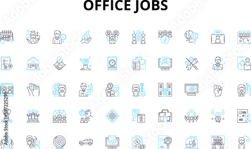 Office jobs linear icons set. Administrative, Accounting, Communications, Customer support, Data entry, Emailing, Finance vector symbols and line concept signs. Filing,Invoicing,Human Generative AI