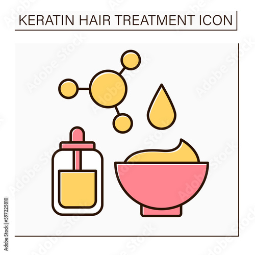 Keratin mask color icon. Hair treatment. Reduce frizz and add shine to hair.Moisturizing and strengthening. Beauty procedure concept. Isolated vector illustration