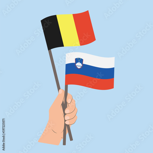Flags of Belgium and Slovenia, Hand Holding flags