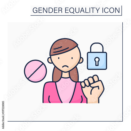 Violence color icon. Gender-based abuse to women. Sexual violence. Abuse, aggressive behaviors. Gender equality concept. Isolated vector illustration