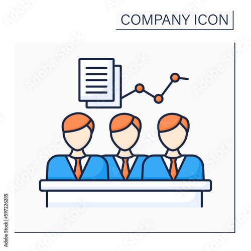 AGM color icon.Annual general meeting. Yearly gathering of companies interested shareholders. Company financial performance presentation. Company concept. Isolated vector illustration