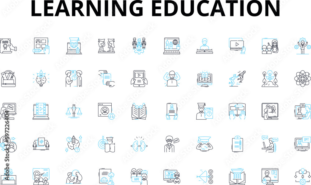 Learning education linear icons set. Knowledge, Growth, Insight, Discovery, Progress, Skill, Understanding vector symbols and line concept signs. Empowerment,Advancement,Achievement illustration