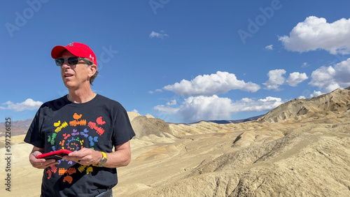 Man with iPhone in Death Valley California