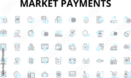 Market payments linear icons set. Payment, Transaction, My, Commerce, Purchase, Cash, Checkout vector symbols and line concept signs. Wallet,Transfer,Authorization illustration