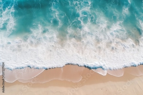 Bird s eye view of a beach  Stunning aerial photo of waves and sand  Beautiful natural background  created using generative AI