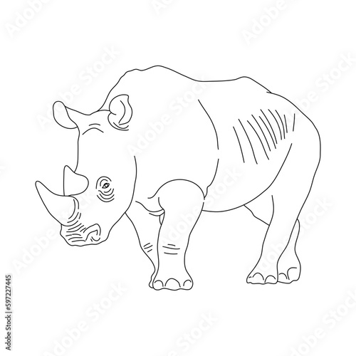 Rhinoceros in line art drawing style. Vector illustration.