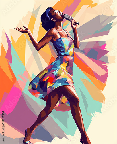 Happy african Lady dancing and singing