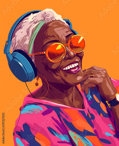 Happy african Lady dancing and singing