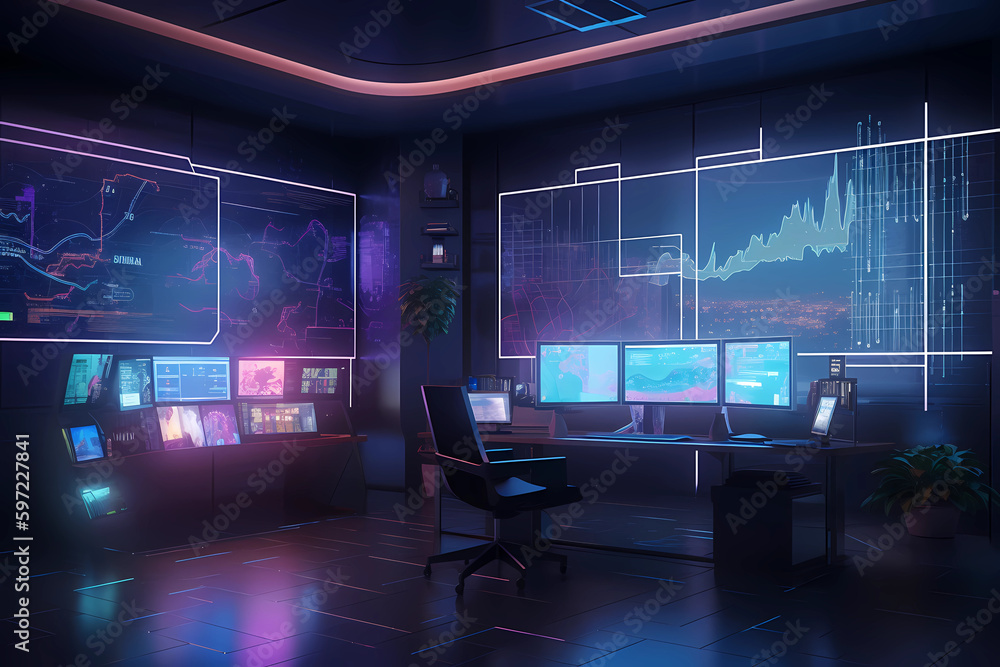 Intuitive Workflow: Futuristic Charts and Diagrams in High-Tech Workspace. AI Generated. Intuitive Workflow: Futuristic Charts and Diagrams in High-Tech Workspace. AI Generated.