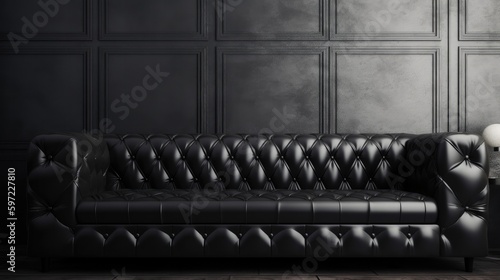Black leather sofa where you long for every afternoon after a tiring day at work. Generative AI Technology  © Dniel