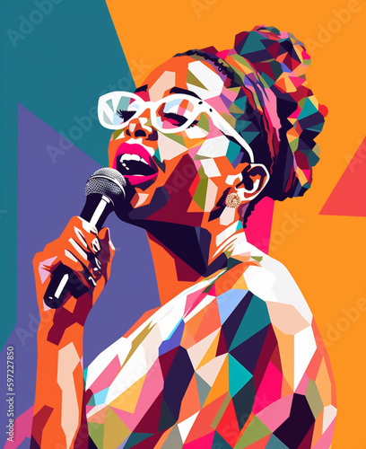 Happy african Lady dancing and singing