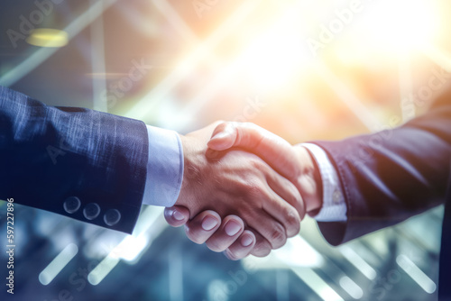 Close up hands business man shaking hands in office. handshake of business people in factory. meeting, opportunity, agreement, social connection, successful, corporate, partnership, deal concept.