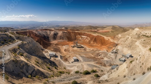 Copper Ore Extraction and Processing at Skouriotissa Mine, a Majestic Industrial Landscape in Cyprus, Generative AI photo
