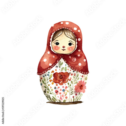 watercolor vector Russia matryoshka doll flowers Russian Day