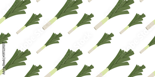 Seamless pattern with organic fresh leeks. Healthy vitamin food. Vegetable background, vector illustration for print and decoration