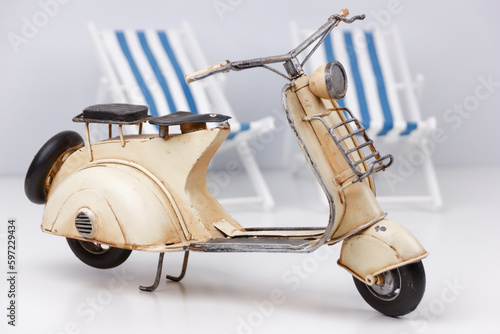 detailed view of motor scooter model on white table