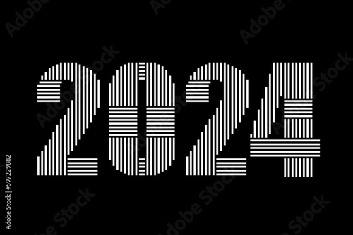 2024 new year number symbol icon design vector with thin lines white color on black background