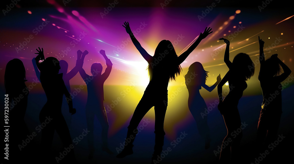 Young people dancing in night club, generative ai