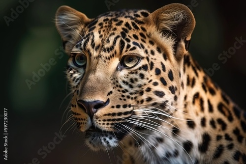 A close up of a leopard's face with a blurry background, created with Generative Ai Technology © pham