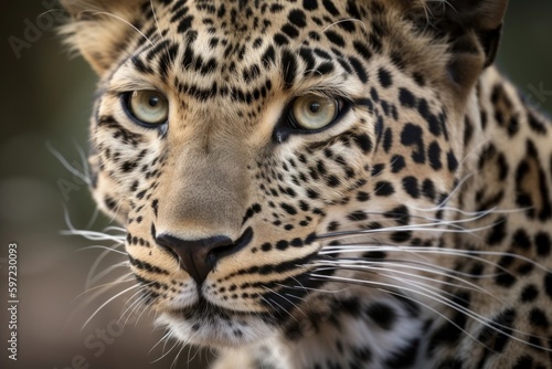 A close up of a leopard's face with a blurry background, created with Generative Ai Technology
