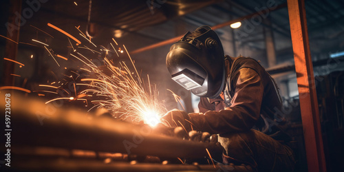 Metal Worker welding a pipeline photo
