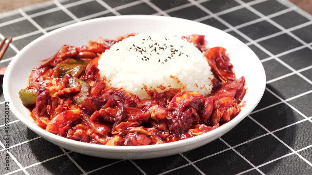 Northeast China special Korean food squid rice bowl Northeast China special Korean food squid rice bowl