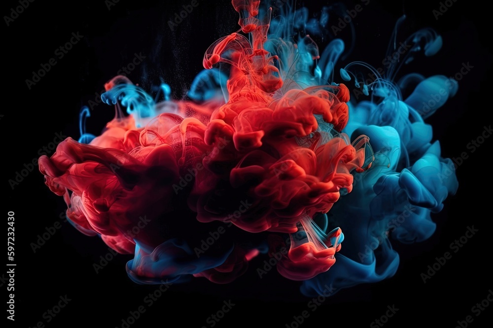 Abstract background of red and blue smoke in the air, created with Generative Ai Technology