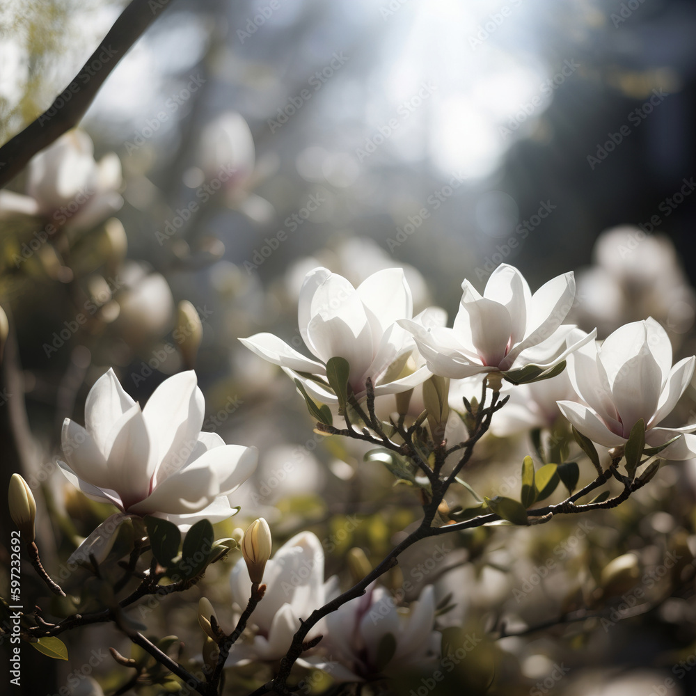 Spring magnolia tree with white flowers.Generated by AI. Spring magnolia tree with white flowers.Generated by AI.