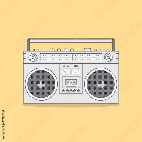 minimalist retro white boombox tape recorder cassette player illustration retro vintage music 90s 80s memories nostalgia