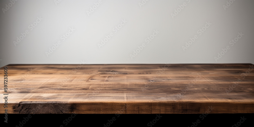 A blank empty wooden table top for product placement. Generative ai A blank empty wooden table top for product placement. Generative ai