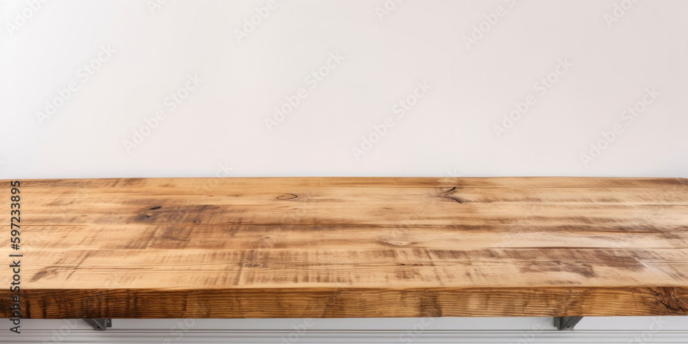 A blank empty wooden table top for product placement. Generative ai