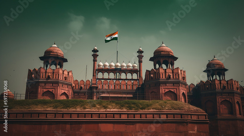 The red fort monument in New Delhi, India, its UNESCO World Heritage site, generative ai