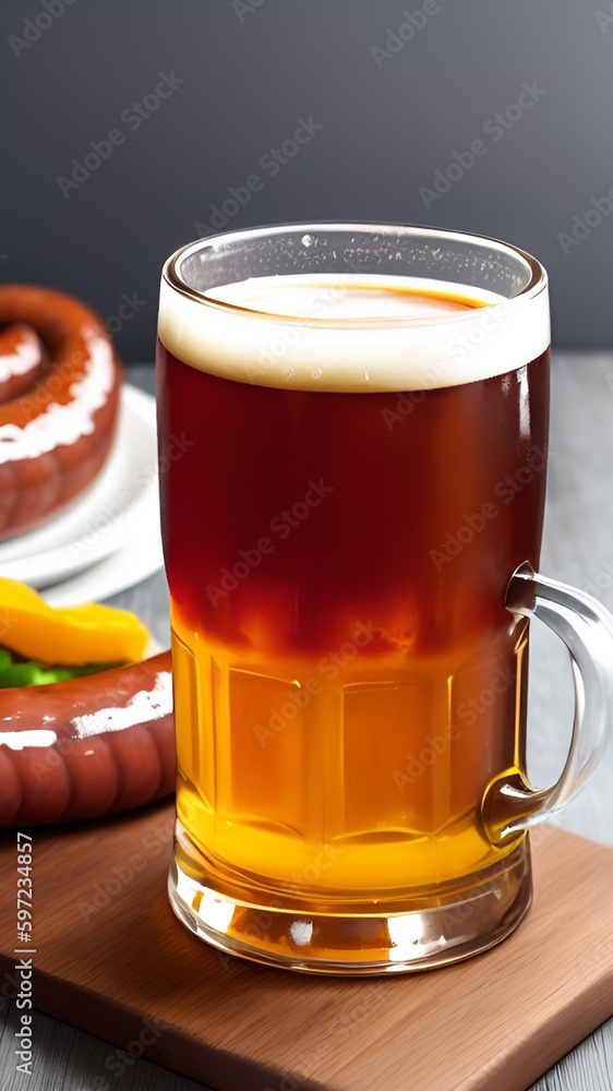 a glass of beer on the table foam sausages a glass of beer on the table foam sausages