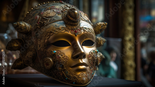 Beautiful venetian mask, with gold decorations isolated, generative ai