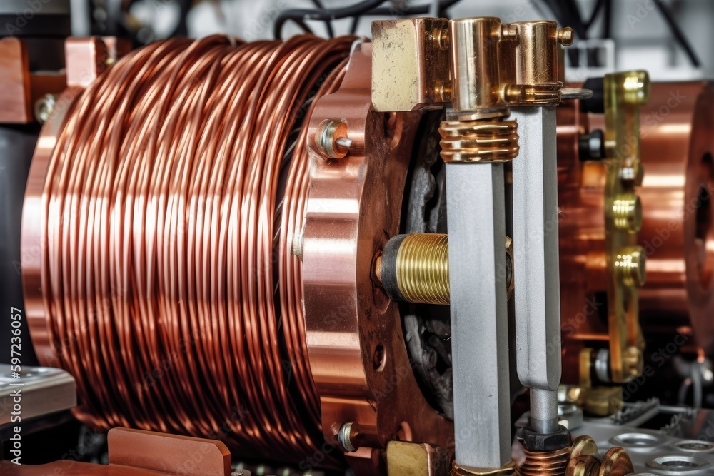 Modern big copper powerful motor. Generative AI