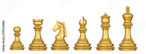 Set of 3d Gold luxury chess pieces. Chess piece icons. Board game.