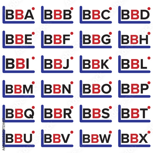 BBA to BBZ letter logo creative design with vector graphic, BBA to BBX simple and modern logo.