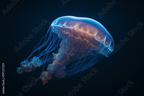 An abstract jellyfish with a blue hue. Generative AI