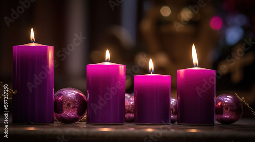 Advent Candles In Church - Three Purple And One Pink As A Catholic Symbol, generative ai
