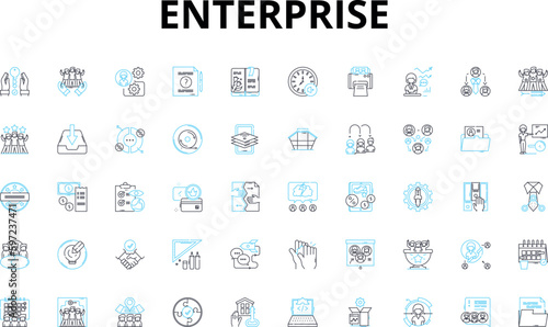 Enterprise linear icons set. Innovation, Profitability, Growth, Scalability, Efficiency, Collaboration, Productivity vector symbols and line concept signs. Adaptability,Strategic,Synergy illustration