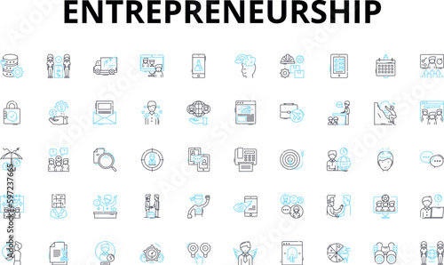 Entrepreneurship linear icons set. Innovation, Risk-taking, Visionary, Resilience, Creativity, Marketability, Ambition vector symbols and line concept signs. Adaptability,Success,Leadership