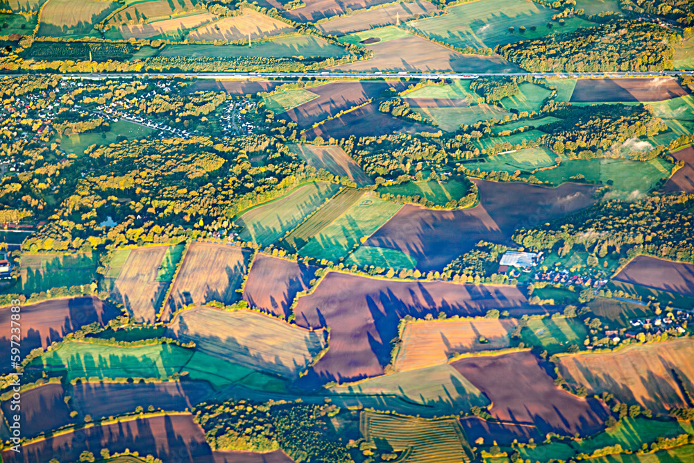 Fototapeta premium aerial of rural landscape in Hamburg